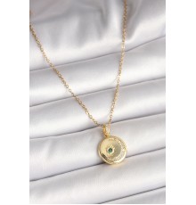 316L Çelik Gold Renk Zincir Zirkon Taş İşlemeli Hilal Yıldız İşlemeli Madalyon Model Kadın Kolye