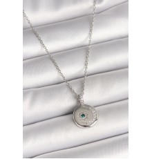 316L Çelik Gümüş Renk Zincir Madalyon Zirkon Taşlı İşlemeli Hilal Yıldız Model Kadın Kolye