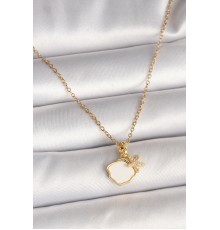 316L Çelik Gold Renk Zincir Sallantı Beyaz Mineli Deniz Kabuğu Zirkon Taşlı Deniz Yıldızı Figür Kadın Kolye