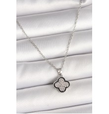 316L Çelik Gümüş Renk Zincir Zirkon Taşlı Yonca Model Kadın Kolye