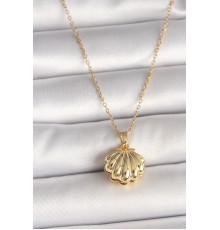 316L Çelik Gold Renk Zincir Açılır İncili Midye Model Kadın Kolye