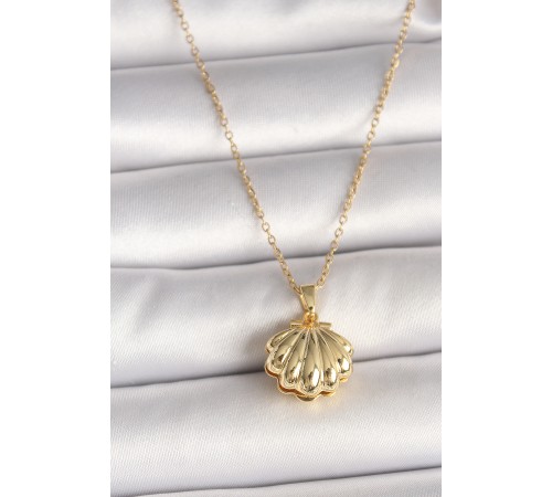 316L Çelik Gold Renk Zincir Açılır İncili Midye Model Kadın Kolye