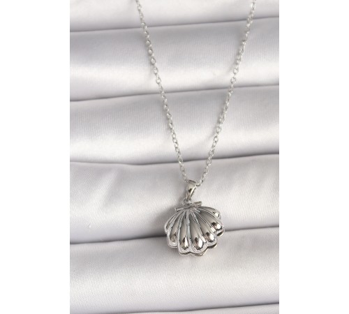 316L Çelik Gümüş Renk Zincir Açılır İncili Midye Model Kadın Kolye