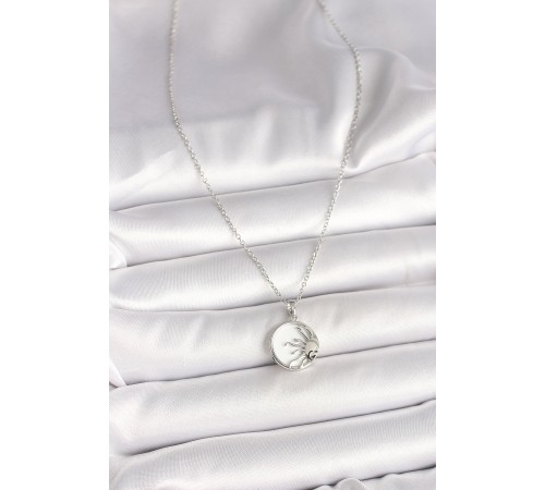 316L Çelik Gümüş Renk Zincir Beyaz Mineli Gün Batımı Model Kadın Kolye