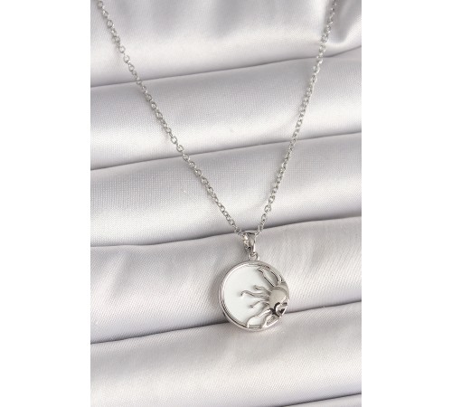 316L Çelik Gümüş Renk Zincir Beyaz Mineli Gün Batımı Model Kadın Kolye