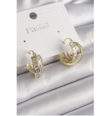 Pirinç Gold Renk Zirkon Taşlı Halka Model Kadın Küpe