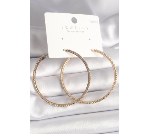 Pirinç Gold Renk Zirkon Taşlı Halka Model Kadın Küpe