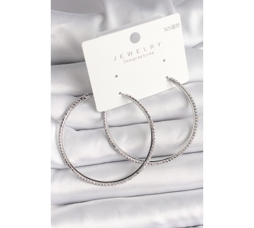 Pirinç Gümüş Renk Zirkon Taşlı Halka Model Kadın Küpe