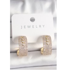 Pirinç Gold Renk Zirkon Taşlı Halka Messika Model Kadın Küpe