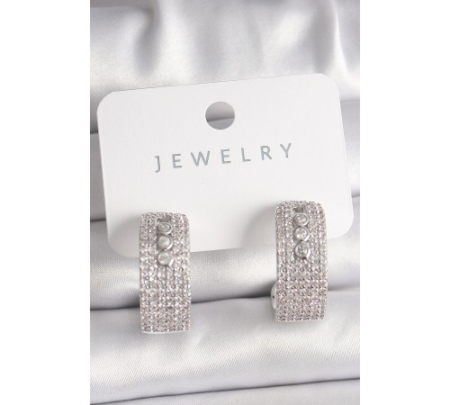 Pirinç Gümüş Renk Zirkon Taşlı Halka Messika Model Kadın Küpe