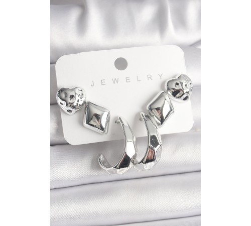 Gümüş Renk Kalp Halka Figür CCB Plastik Kadın Küpe Seti