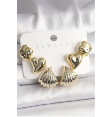 Gold Renk Yonca Kalp Deniz Kabuğu Figür CCB Kadın Küpe Seti