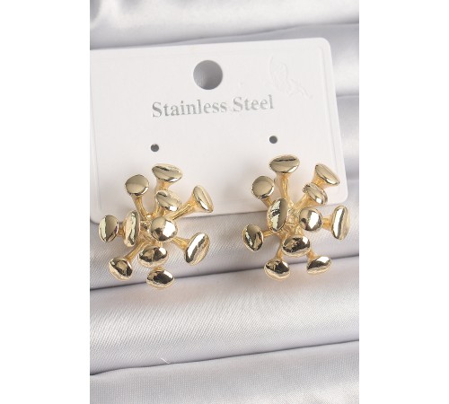 Pirinç Gold Renk Virüs Figür Model Kadın Küpe