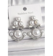 Pirinç Gümüş Renk Sallantı İncili Çapa Model Kadın Küpe