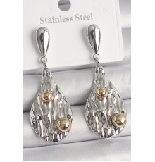 Pirinç Gümüş Renk Sallantı Damla Model Gold Topçuk Detay Kadın Küpe