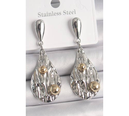 Pirinç Gümüş Renk Sallantı Damla Model Gold Topçuk Detay Kadın Küpe