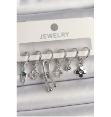 Pirinç Gümüş Renk Zirkon Taşlı Çoklu Figür Kadın Küpe Seti