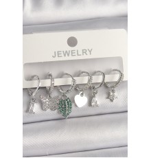 Pirinç Gümüş Renk Zirkon Taşlı Çoklu Figür Kadın Küpe Seti