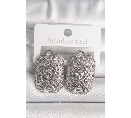 Pirinç Gümüş Renk Motif İşlemeli Kadın Küpe