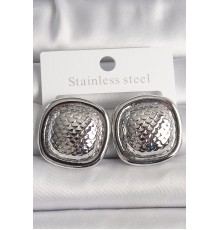 Pirinç Gümüş Renk İşlemeli Kare Model Kadın Küpe