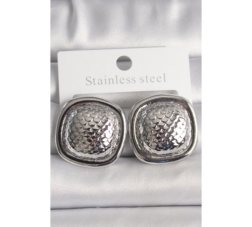 Pirinç Gümüş Renk İşlemeli Kare Model Kadın Küpe