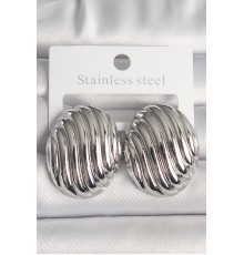 Pirinç Gümüş Renk İşlemeli Oval Model Kadın Küpe