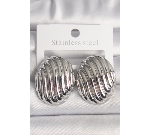 Pirinç Gümüş Renk İşlemeli Oval Model Kadın Küpe