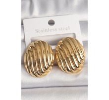 Pirinç Gold Renk İşlemeli Oval Model Kadın Küpe