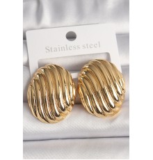 Pirinç Gold Renk İşlemeli Oval Model Kadın Küpe