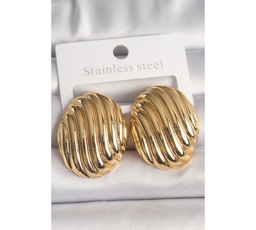 Pirinç Gold Renk İşlemeli Oval Model Kadın Küpe