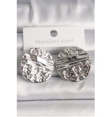 Pirinç Gümüş Renk İşlemeli Daire Plaka Model Kadın Küpe