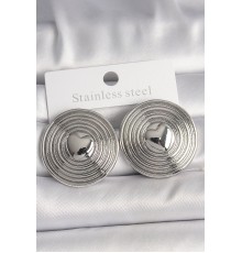 Pirinç Gümüş Renk Kalp İşlemeli Daire Plaka Model Kadın Küpe