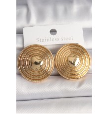 Pirinç Gold Renk Kalp İşlemeli Daire Plaka Model Kadın Küpe