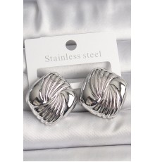 Pirinç Gümüş Renk İşlemeli Kare Model Kadın Küpe