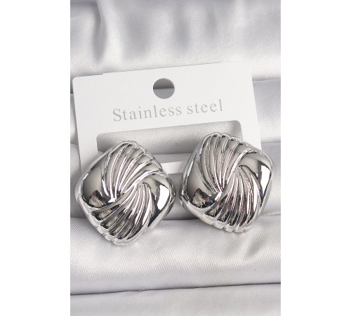 Pirinç Gümüş Renk İşlemeli Kare Model Kadın Küpe