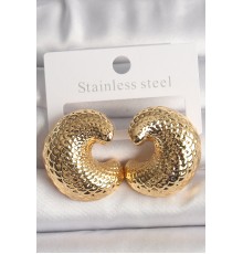 Pirinç Gold Renk Yılan Sırtı İşlemeli Yarım Halka Model Kadın Küpe