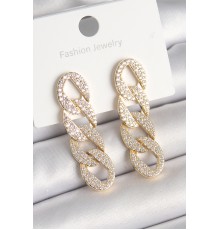 Pirinç Gold Renk Zirkon Taşlı Zincir Model Kadın Küpe