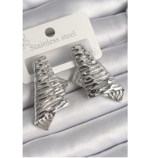 Pirinç Gümüş Renk İşleme Detaylı Katlanmış Kare Plaka Model Kadın Küpe