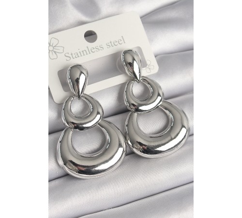 Pirinç Gümüş Renk Damla Detay Sallantı Halka Model Kadın Küpe