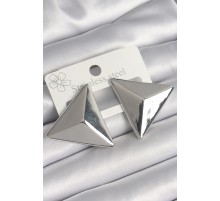 Pirinç Gümüş Renk 3D Üçgen Model Kadın Küpe