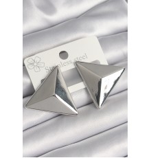 Pirinç Gümüş Renk 3D Üçgen Model Kadın Küpe