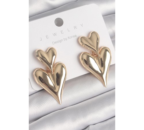 Pirinç Gold Renk Sallantı Kalp Model Kadın Küpe