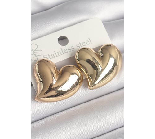 Pirinç Gold Renk Bomba Kalp Model Kadın Küpe