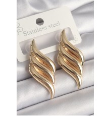 Pirinç Gold Renk 3 Sıra Dalga Model Kadın Küpe