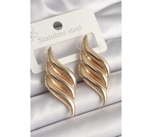 Pirinç Gold Renk 3 Sıra Dalga Model Kadın Küpe