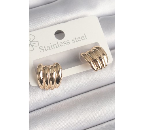 Pirinç Gold Renk İşlemeli Yarım Halka Model Kadın Küpe