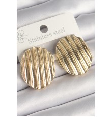 Pirinç Gold Renk İşlemeli Daire Plaka Model Kadın Küpe