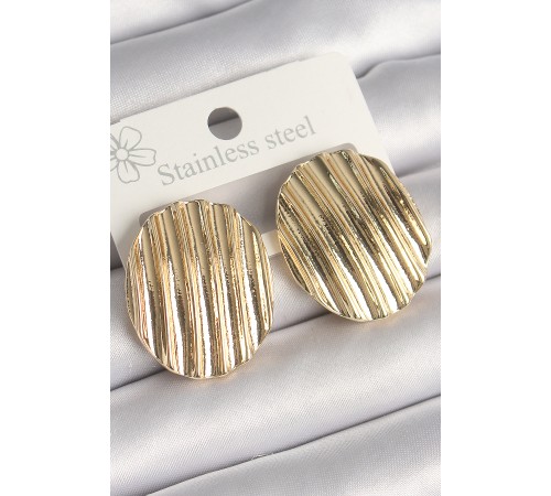 Pirinç Gold Renk İşlemeli Daire Plaka Model Kadın Küpe