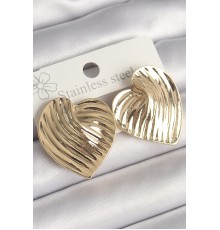 Pirinç Gold Renk İşlemeli Plaka Kalp Model Kadın Küpe