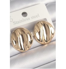 Pirinç Gold Renk İşlemeli Daire Plaka Model Kadın Küpe